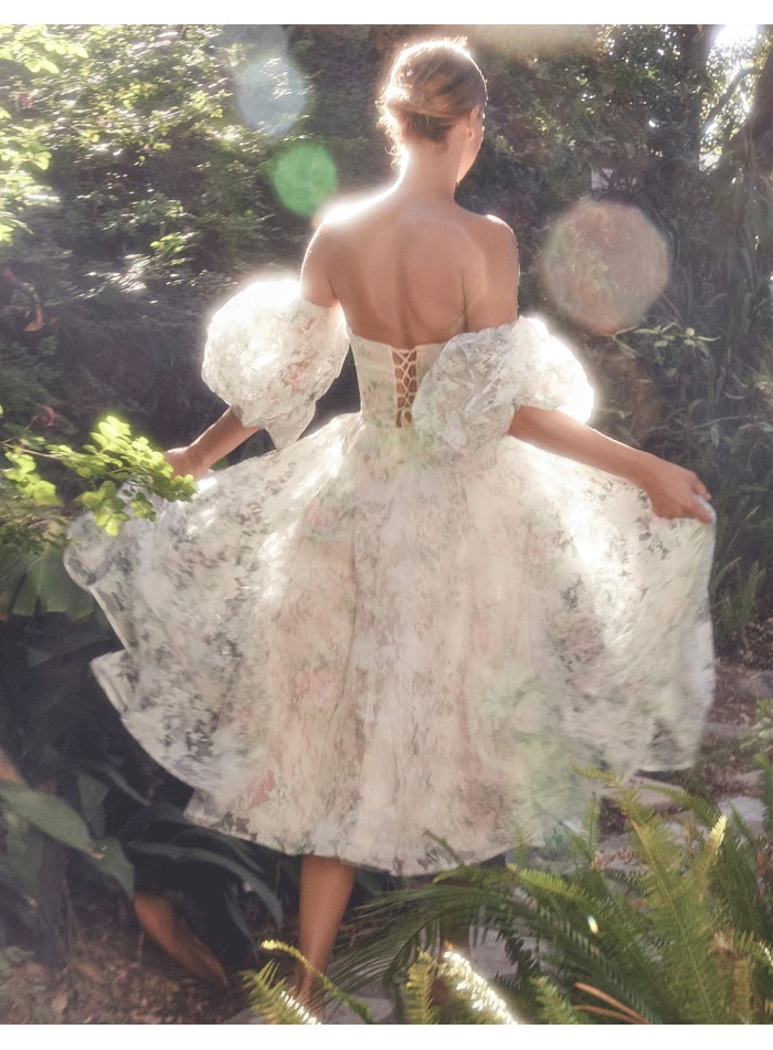 robe de soirée midi à imprimé floral et manches...