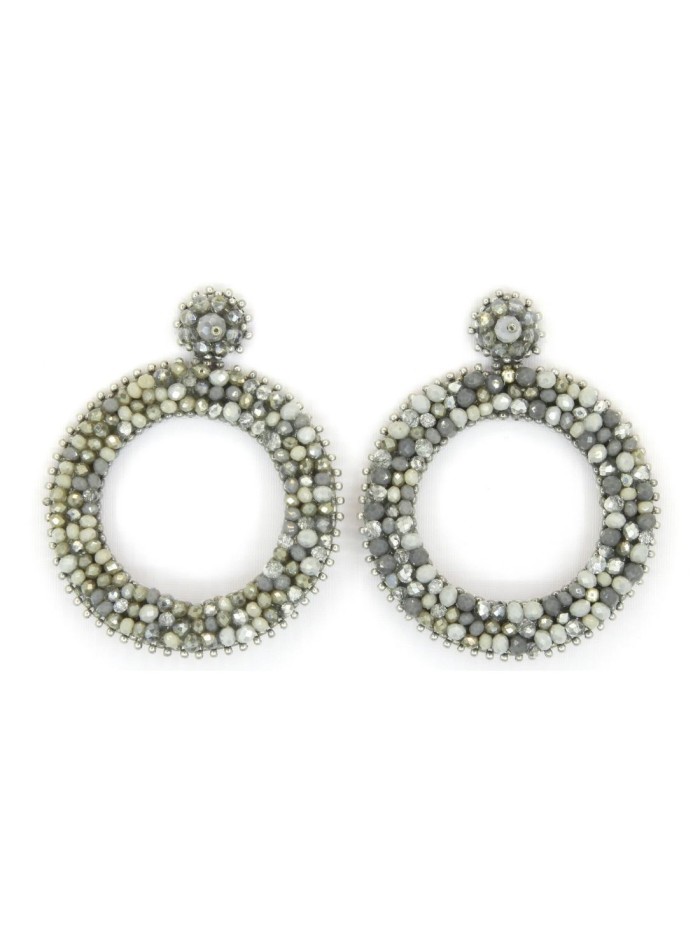 Pendientes de fiesta circulares con borlitas y cristales