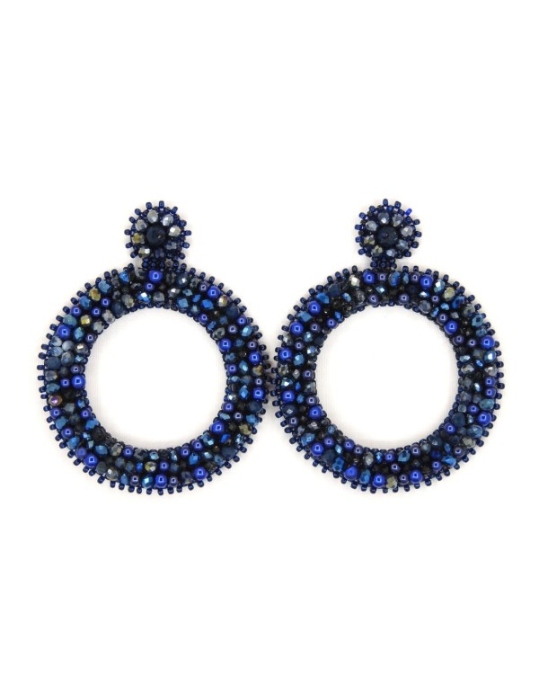 Round party earrings with tassels and crystals