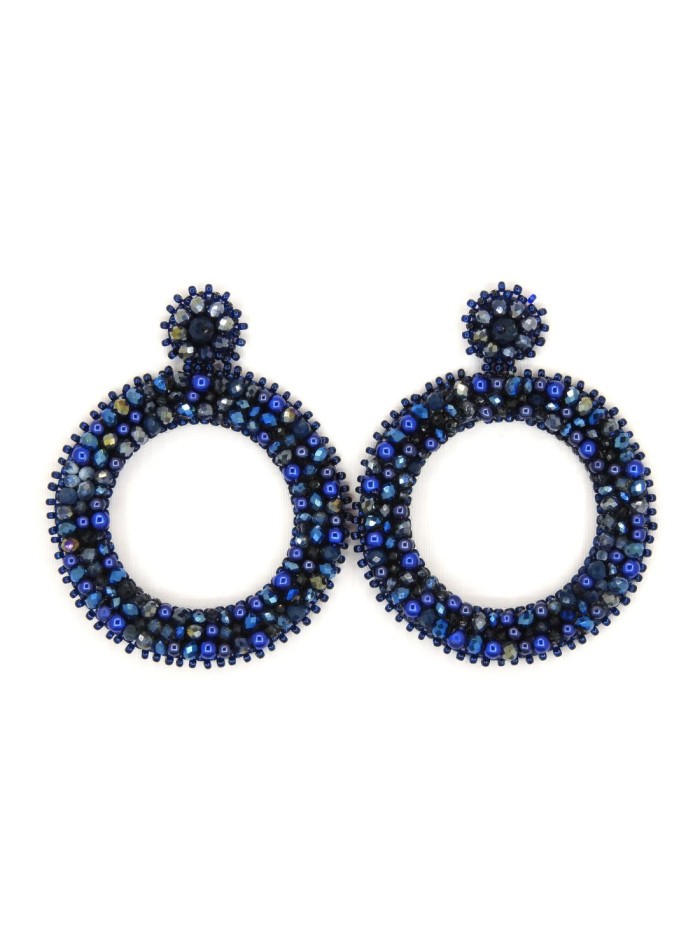 Pendientes de fiesta circulares con borlitas y cristales