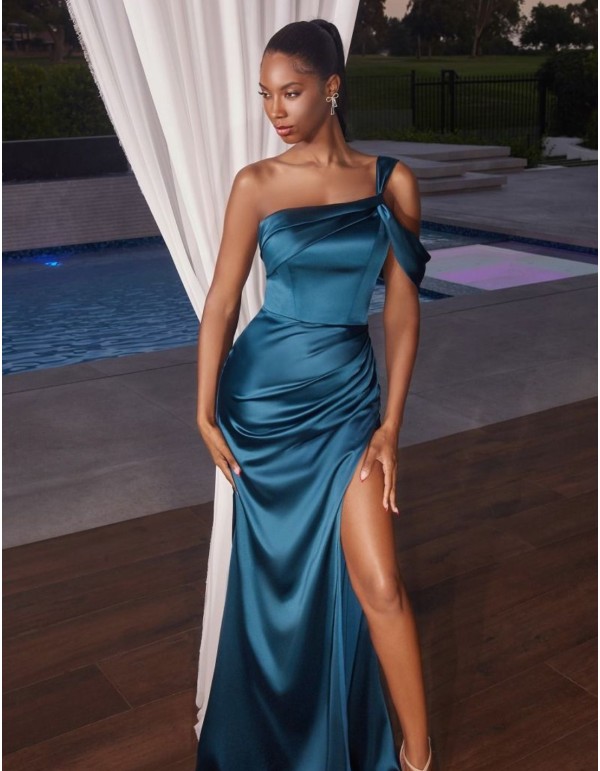 Long satin party dress with corset and double straps 2