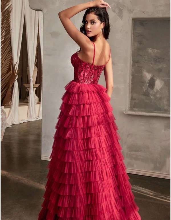Robe longue de fête avec corsage en dentelle et jupe à... 2