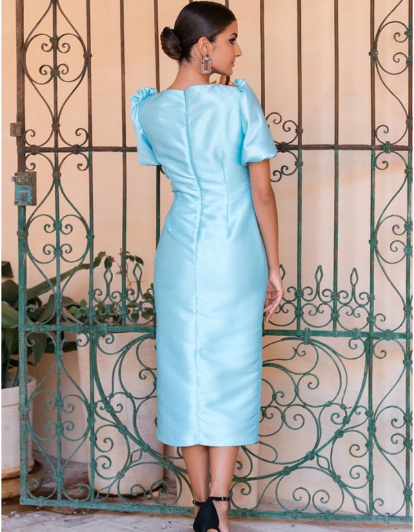 Midi party dress with asymmetric neckline and short... 2