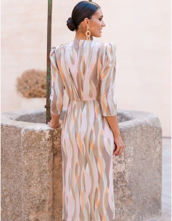 Midi party dress with french sleeves and pastel print 2