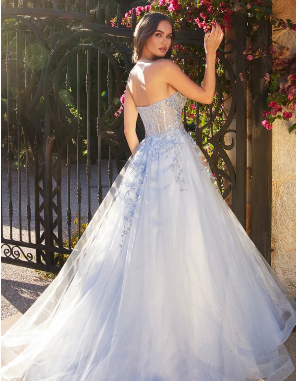 Vestido de fiesta largo con corpiño y bordados de encaje 2