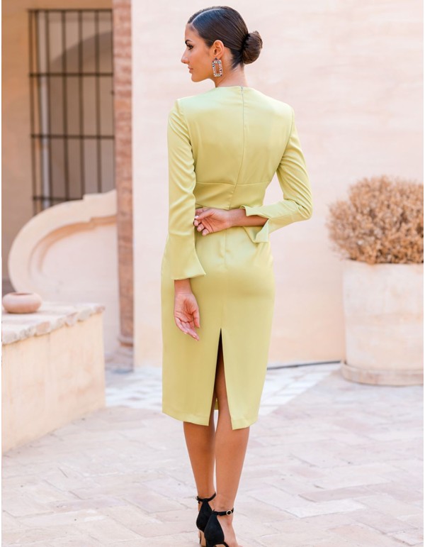 Midi party dress with long sleeves and teardrop neckline 2