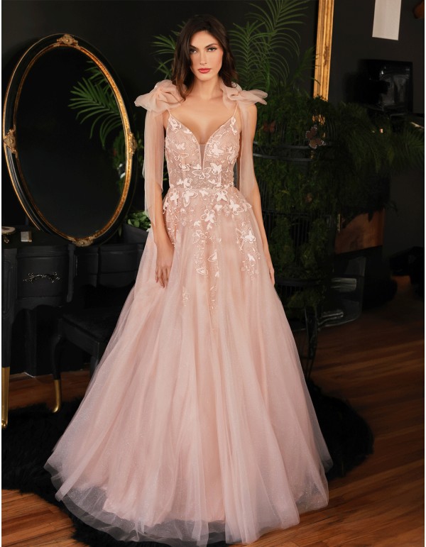 Robe longue de fête en tulle avec bretelles et nœuds... 2