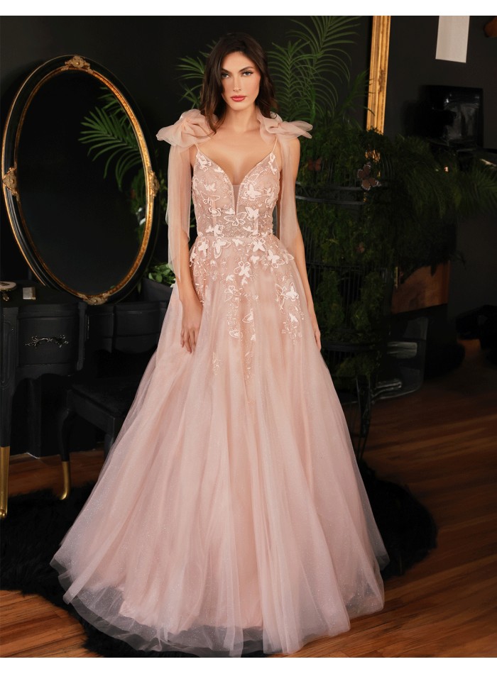 Robe longue de fête en tulle avec bretelles et...