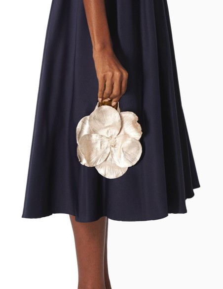 Bolso de mano con flor en 3D de piel sintética para invitada