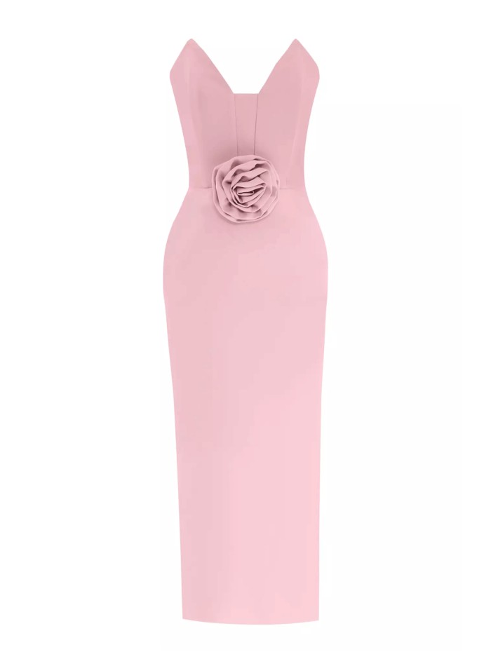 Strapless cocktail dress with 3D maxi flower