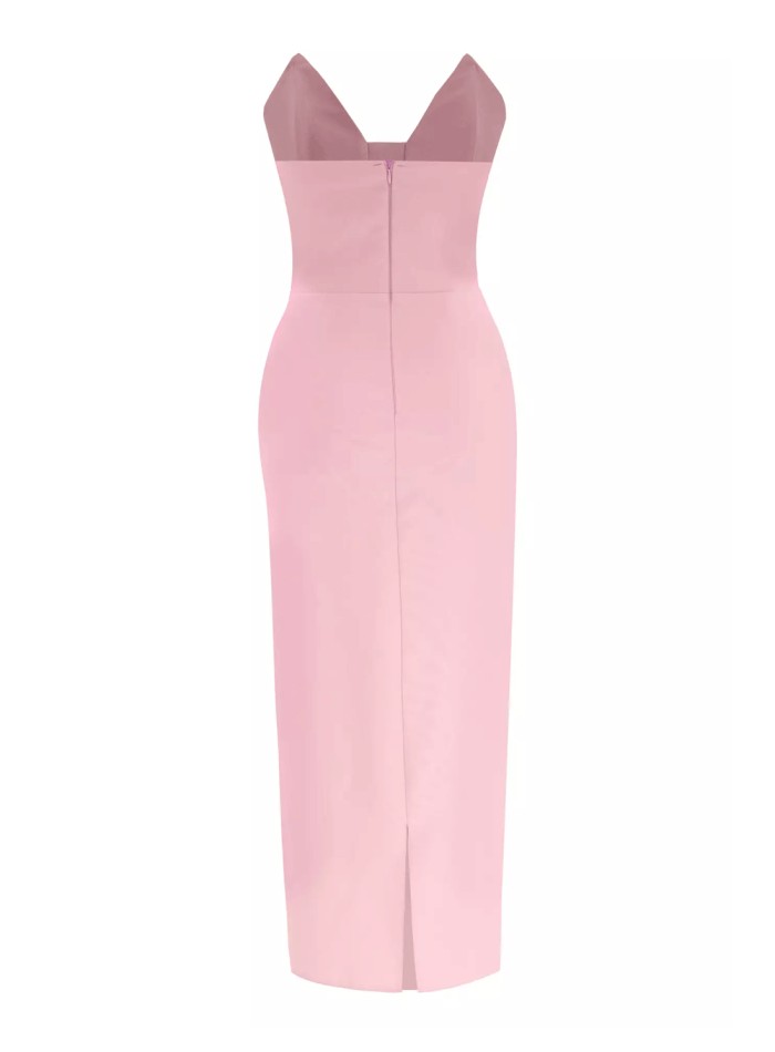 Vestido de cóctel palabra de honor con maxi flor en 3D rosa