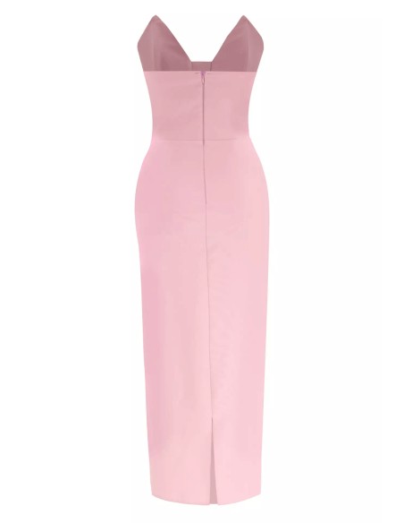 Vestido de cóctel palabra de honor con maxi flor en 3D rosa