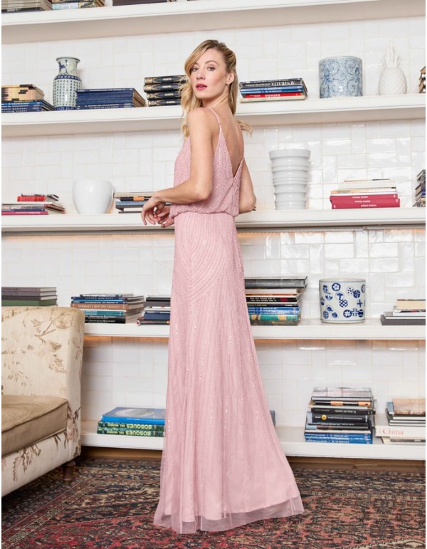 Robe longue de fête avec perles et décolleté dans le dos 2