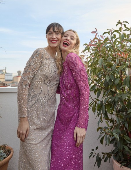 Long party dress with sequins and transparencies