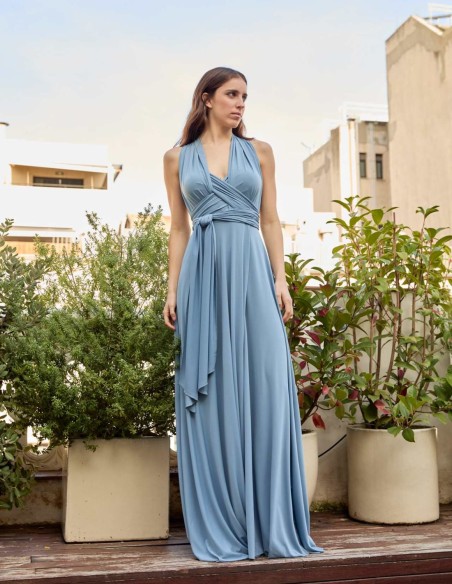 Multi-position long party dress with side slit