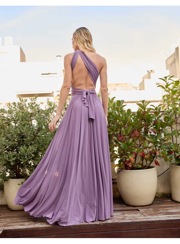 Multi-position long party dress with side slit