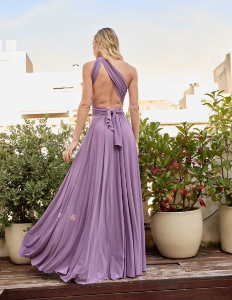 Multi-position long party dress with side slit