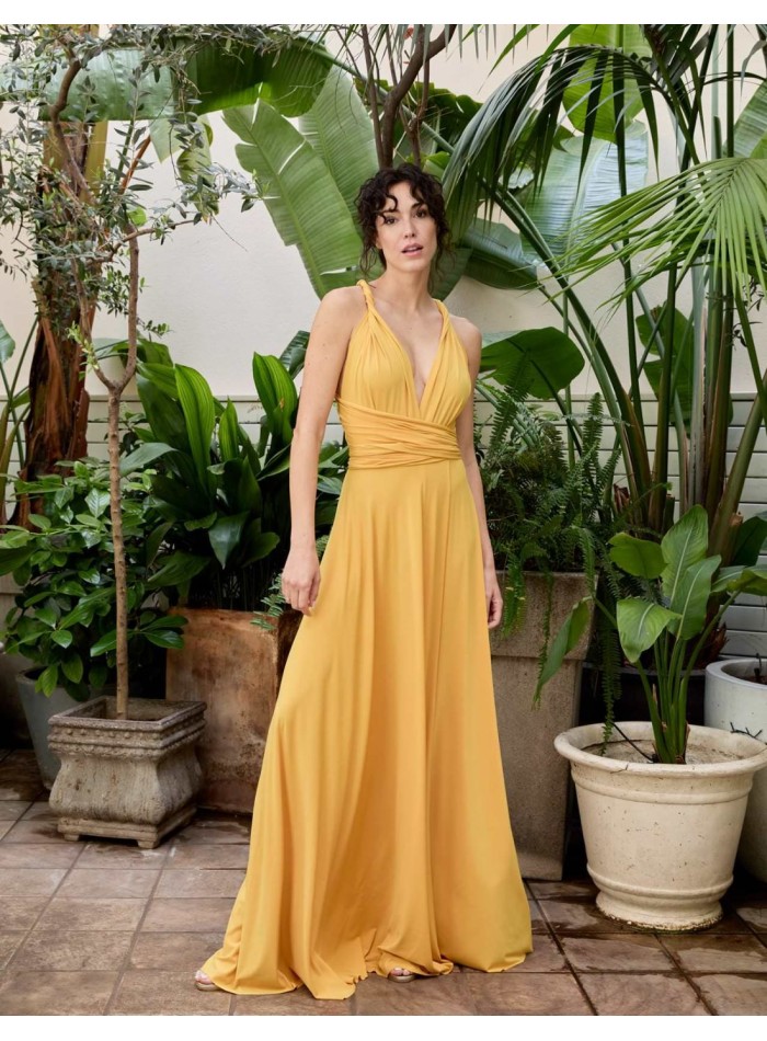 Multi-position long party dress with side slit