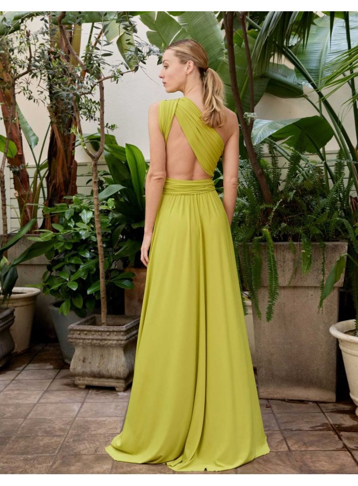Multi-position long party dress with side slit