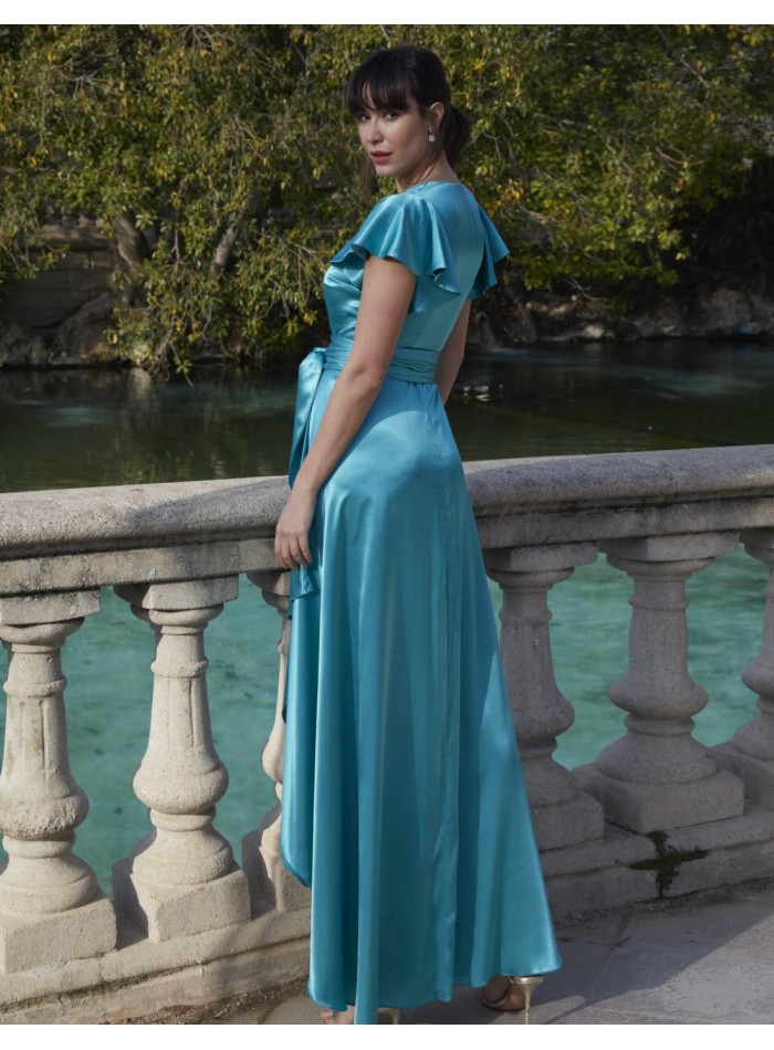 Satin midi cross over dress with floral print