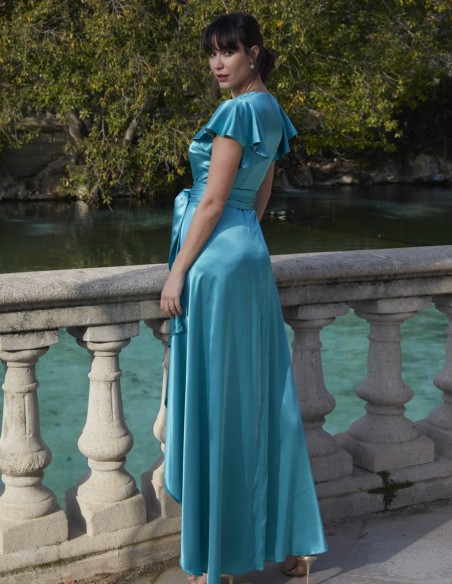 Vestido midi cruzado satinado estampado de flores