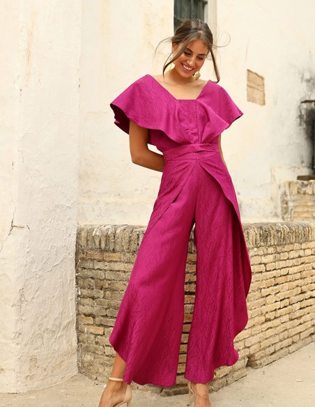 Conjunto de fiesta de top y pantalones de satén anchos