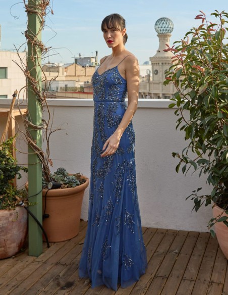 Robe longue avec bretelles et strass