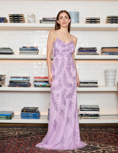 Robe longue avec bretelles et strass