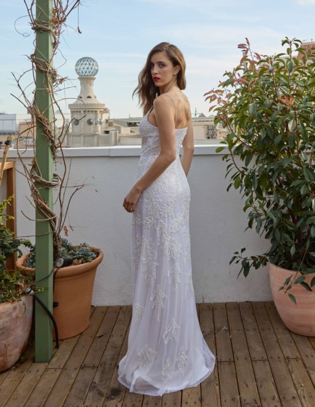 Robe longue avec bretelles et strass