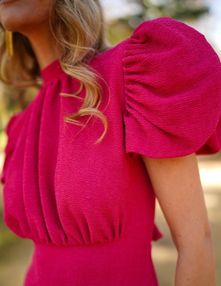 Midi party dress with short sleeves and back ties