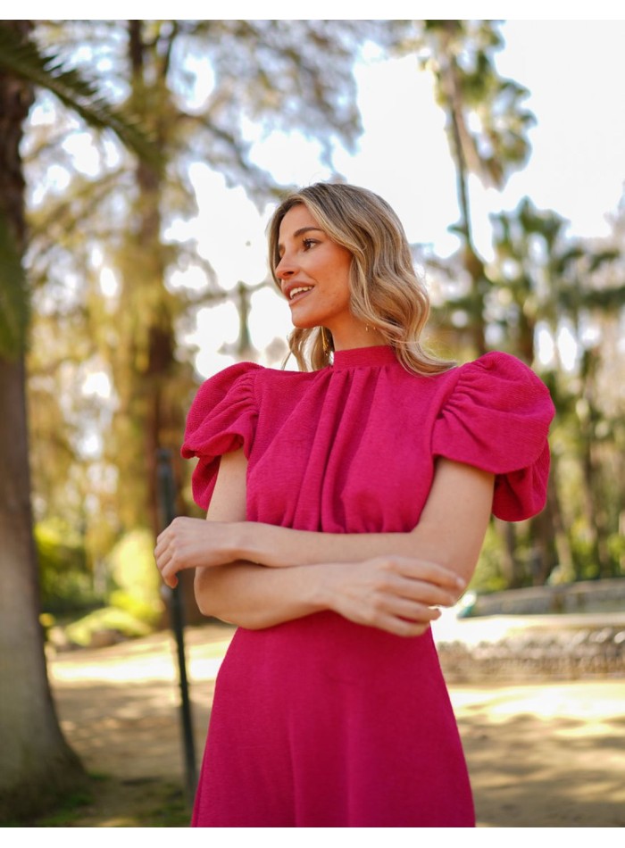 Midi party dress with short sleeves and back ties