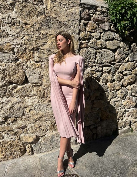 Light Pink Cap Sleeve Pleated Sleeve Cocktail Dress