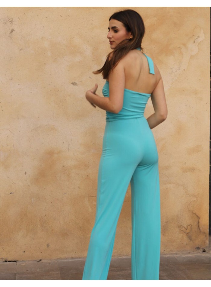 Turquoise blue long party jumpsuit with...