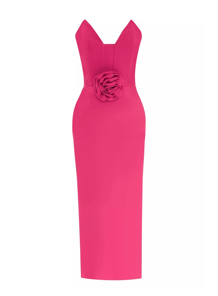 Strapless cocktail dress with 3D maxi flower