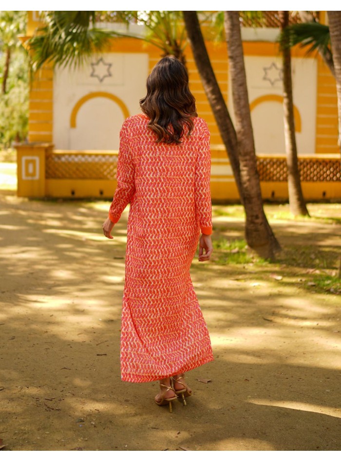 Caftan imprimé à manches longues et coupe droite