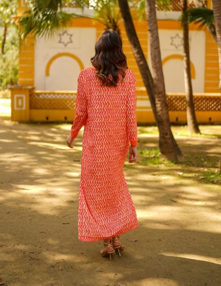 Caftan imprimé à manches longues et coupe droite
