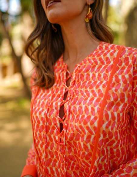 Printed long-sleeved kaftan with straight cut