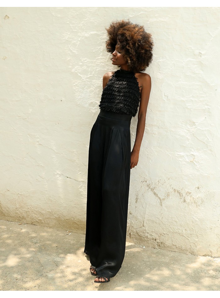 Party jumpsuit with mini ruffle top and palazzo...