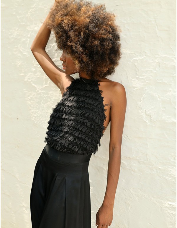 Party jumpsuit with mini ruffle top and palazzo trousers 2