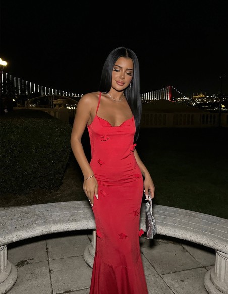 Red gown with 3d flowers