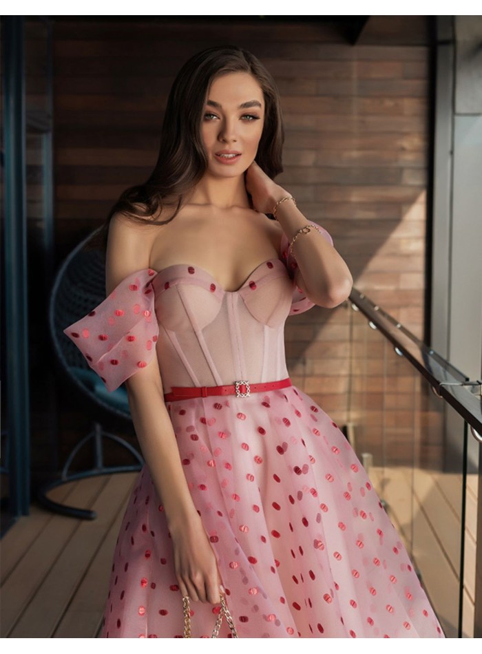 Tulle midi party dress with polka dot detail...
