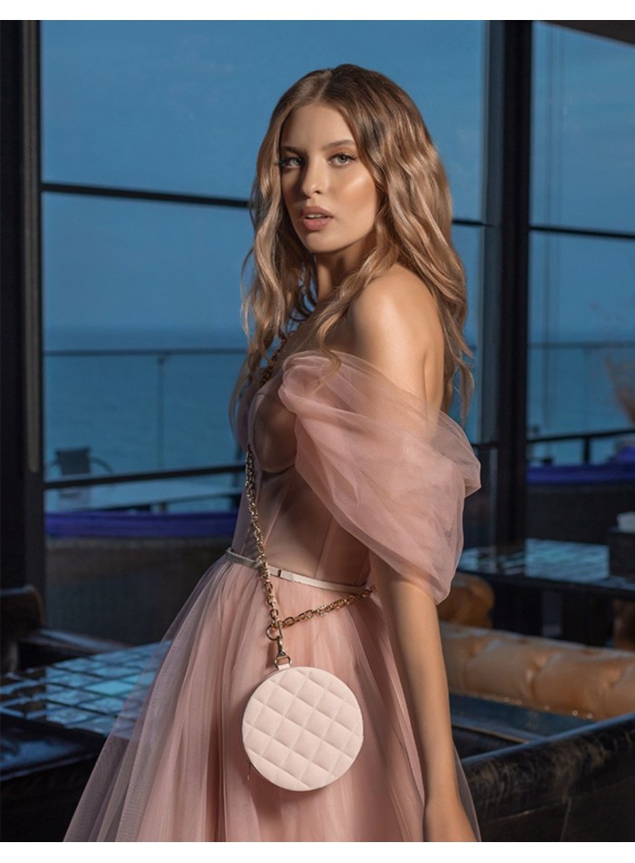 Midi party dress with tulle sleeves and corset...