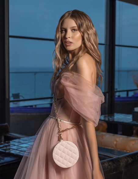 Robe de soirée midi avec manches en tulle et corset