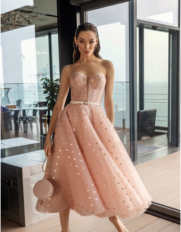 Midi dress with plumeti and sweetheart neckline