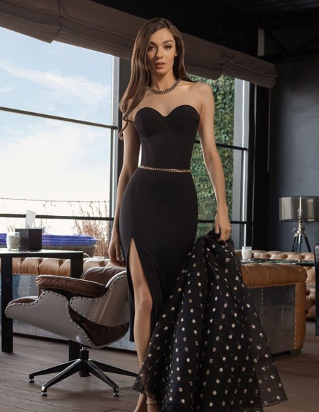 Vestido midi de fiesta con escote corazón y falda desmontable