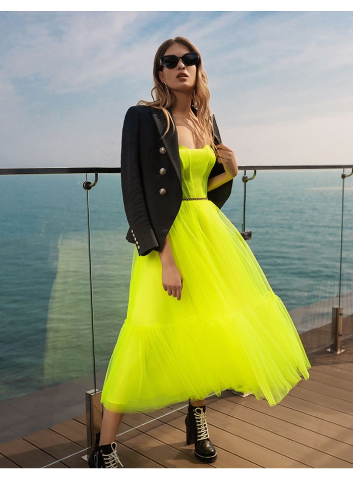 Fluor party midi dress with tulle flared skirt