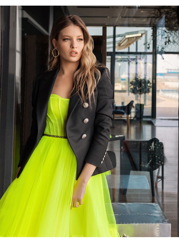 Robe midi de soirée fluo avec jupe évasée en tulle