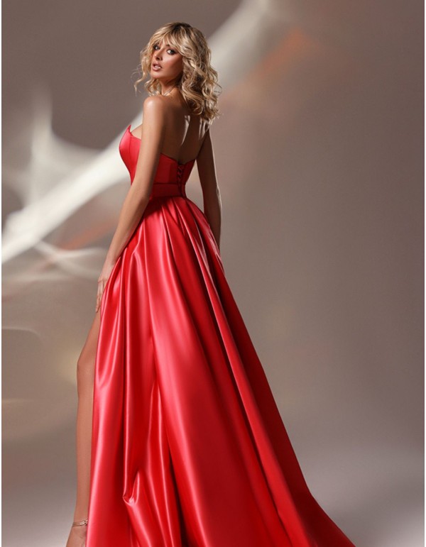 Vestido largo de fiesta con bustier y abertura en la falda 2