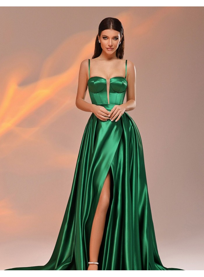 Long party dress with cross skirt and thin straps
