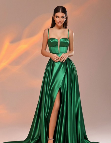 Vestido de fiesta largo con falda cruzada y tirante fino